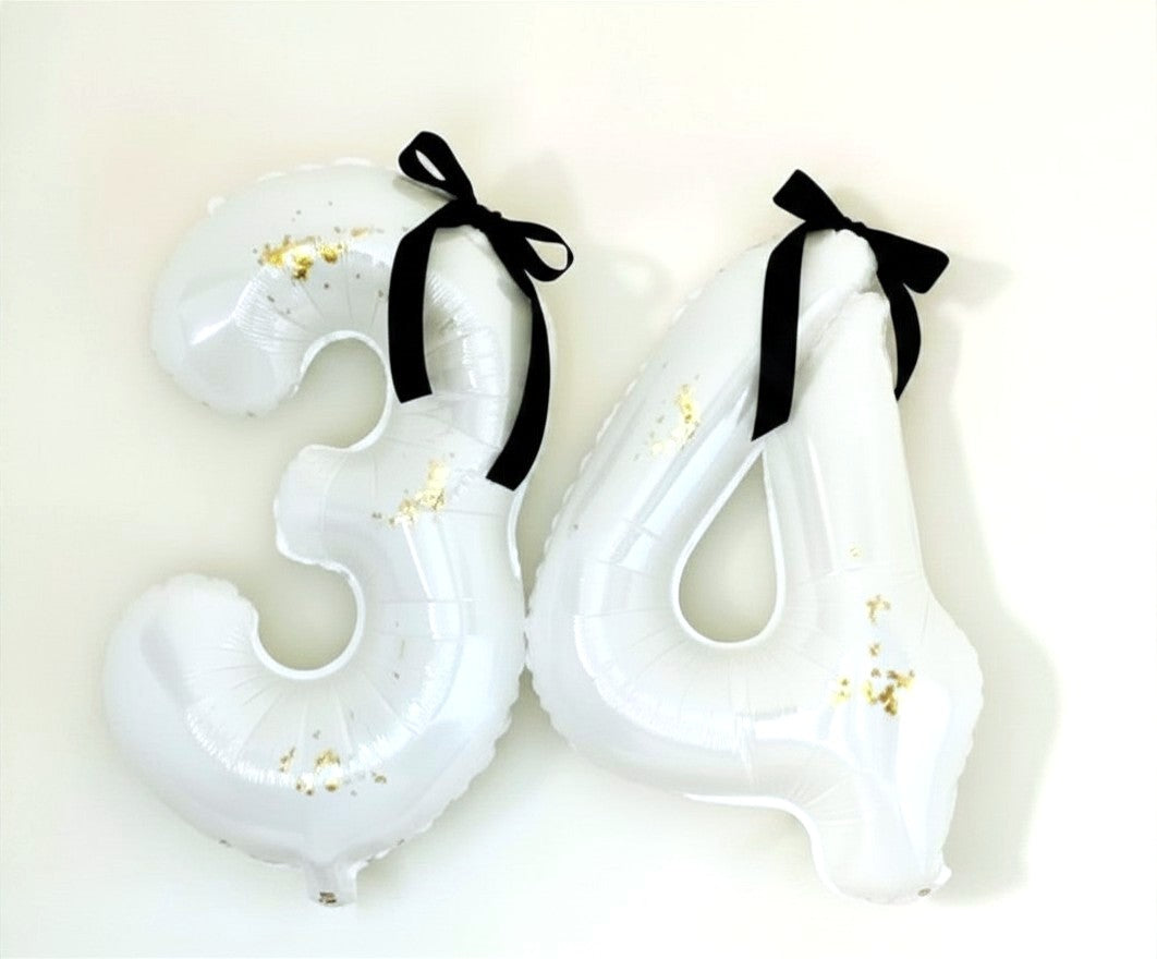 32" White Matte Number Balloon with Gold Flake