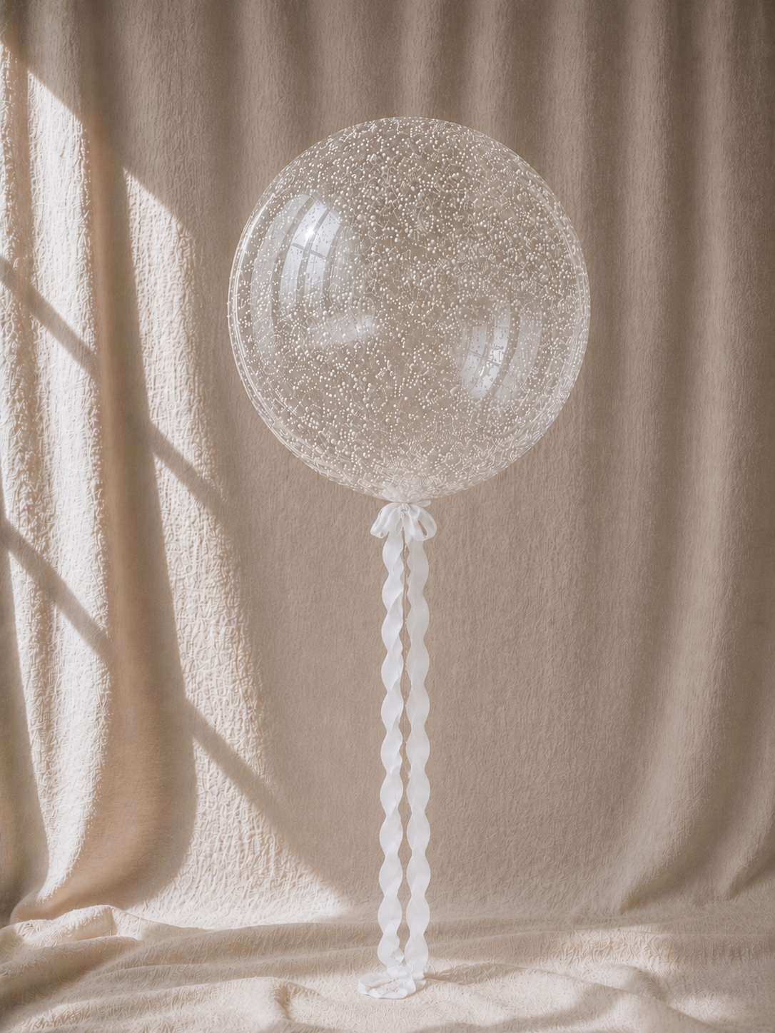 Pearl Bobo — clear balloon with white pearls, no bows