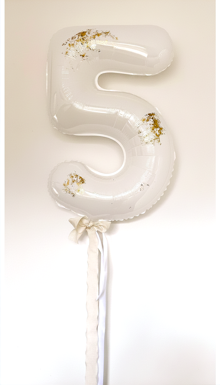32" White Matte Number Balloon with Gold Flake
