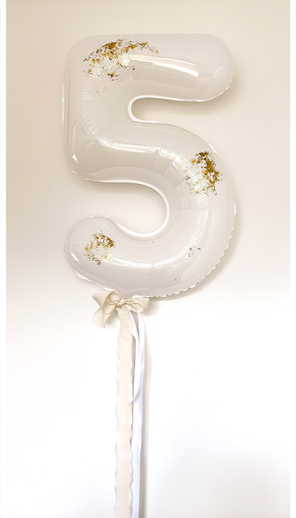 32" White Matte Number Balloon with Gold Flake