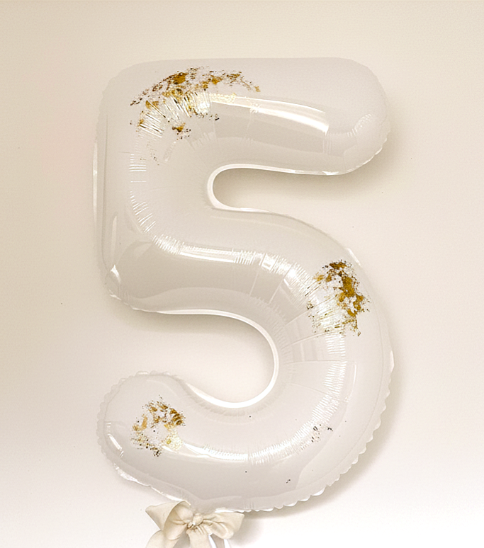 32" White Matte Number Balloon with Gold Flake